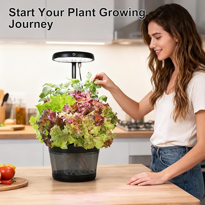 Indoor Clay Pebbles Hydroponic Gardening System with 20W LED Plant Grow Light.The Translucent hydroponic Growing System for Hydroponic Herbs, Vegetables, Lettuce Harvest on Countertop for Mother's Day