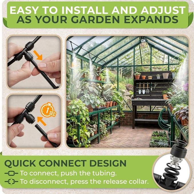 Misting System for Patio, 75 FT Outdoor Misters for Outside Patio Cooling, Fine Mist Mister Kit with Flexible Rod Nozzles, Garden Faucet Setup for Pergola, Garden, Greenhouse, Backyard, Black
