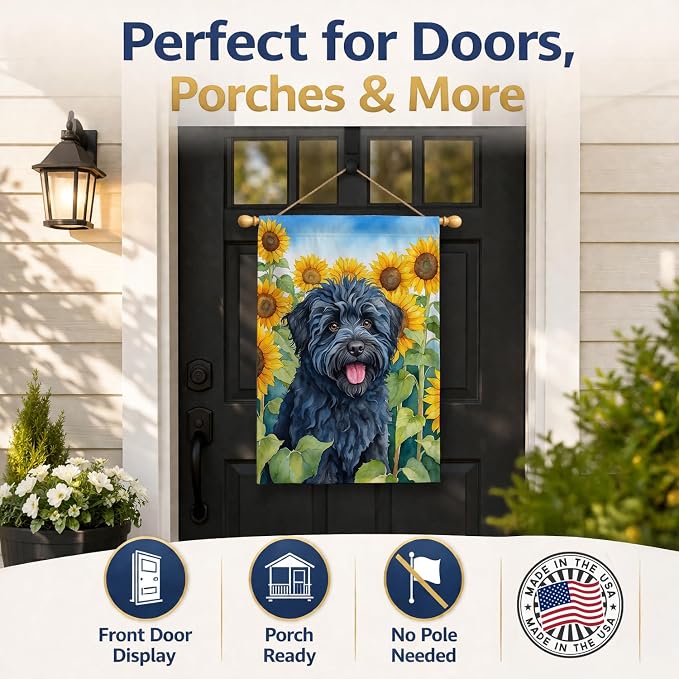 Caroline's Treasures DAC6146CHF Puli in Sunflowers House Flag Large Porch Sleeve Pole Decorative Outside Yard Banner Artwork Wall Hanging, Polyester, House Size, Multicolor