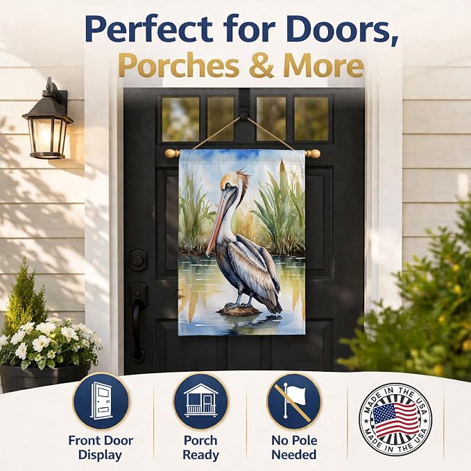 Caroline's Treasures Louisiana Brown Pelican House Flag Large Porch Sleeve Pole Decorative Outside Yard Banner Artwork Wall Hanging, Polyester, House Size, Multicolor