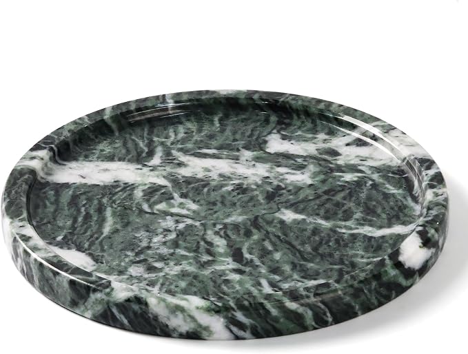 Natural Round Marble Tray - 7.8" Marble Vanity Tray for Dresser, Bathroom, Decorative Jewelry Dish for Perfumes Rings Earrings Necklaces, Stone Tray for Home Décor, Green