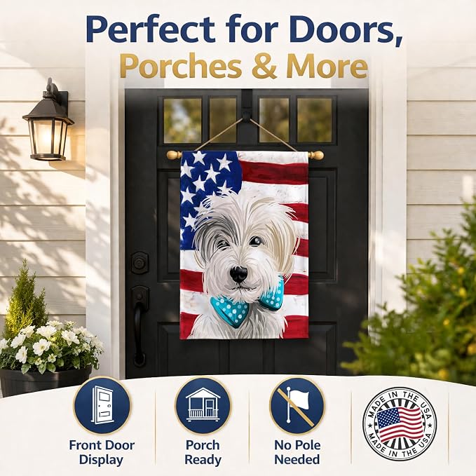 Caroline's Treasures CK6721CHF Sporting Lucas Terrier American Flag House Flag Large Porch Sleeve Pole Decorative Outside Yard Banner Artwork Wall Hanging, Polyester, House Size, Multicolor
