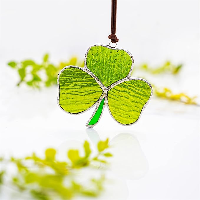 6pcs Hand-Blown Glass Ornaments Hanging Glass Gazing Balls and Handmade Stained Glass Shamrock Sun Catcher