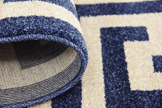 Unique Loom Athens Collection Classic Geometric Modern Border Design Area Rug (3' 3 x 5' 3 Rectangular, Navy Blue/ Beige)