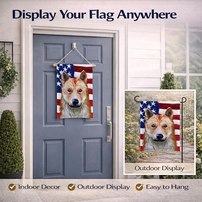 Caroline's Treasures CK6596GF Korean Jindo American Flag Garden Flag Mailbox Flag Decorative Yard Flag Banner Outside Patio Artwork Yard Flower Beds, Garden Size, Multicolor