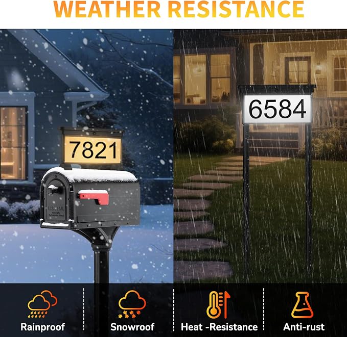 LumiZen New Upgraded Solar Address Sign,Double Sided Glow House Numbers with Auto On/Off, 3-Color Lighting Modes Mailbox Number Plaque Waterproof, Dual Stakes for Home Yard Driveway-2pack