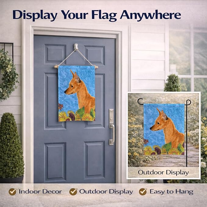 Caroline's Treasures SS4235GF Min Pin in Summer Flowers Garden Flag Mailbox Flag Decorative Yard Flag Banner Outside Patio Artwork Yard Flower Beds, Garden Size, Multicolor