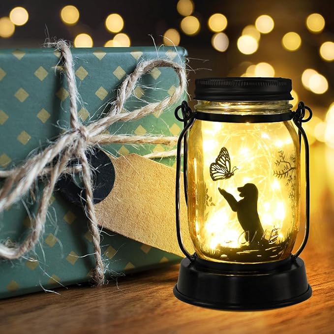 kyoryuger Solar Dog Lantern 2PACK Dog Lover Gifts for Women Mom Grandma Unique Dog Mom Gifts for Dog Lovers Decorative Dog Memory Lanterns for Yard Lawn Patio Landscape Garden Decor