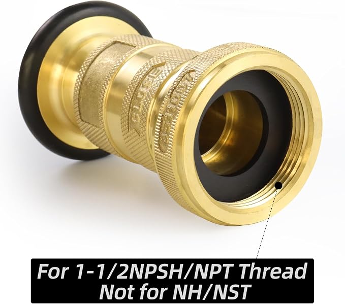 Fire Hose Nozzle 1-1/2" NPSH/NPT Fire Fighter Hose Nozzle 100 psi 75 gpm Brass Fire Equipment Jet Fog Spray Nozzle, Heavy-Duty Industrial Brass Fire Equipment Water Hose Nozzle