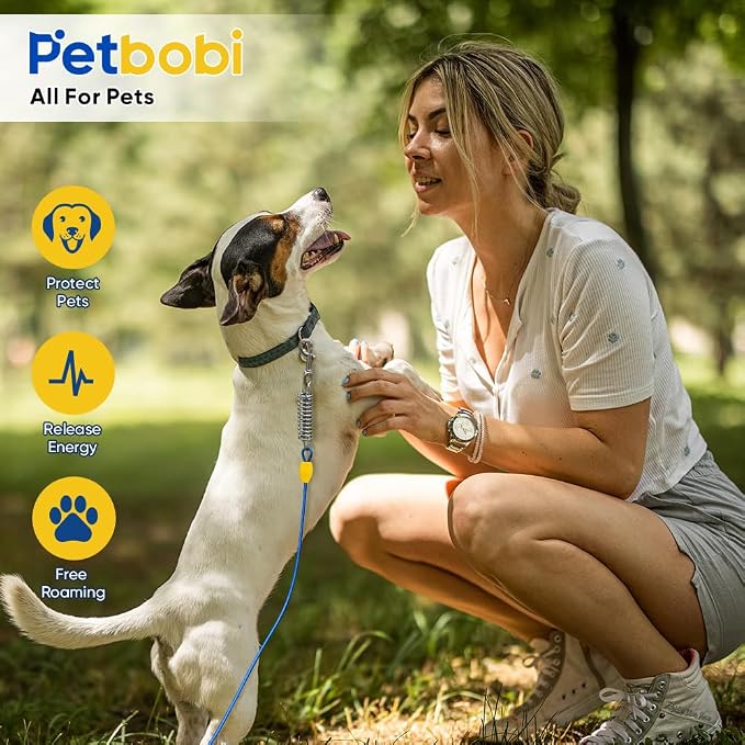 Petbobi Dog Tie-Out Cable and Stake - 10ft Heavy Duty Cable with Spring, No Tangle, 16in Ground Stake, Ideal for Outdoor Yard, Camping, Suitable for Small Medium Large Dogs Up to 120 lbs, Blue