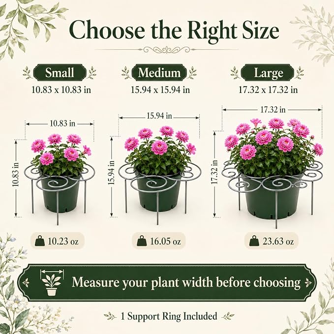 Plant Support Ring for Outdoor Plants, 10.83 x 10.83 in Metal Garden Stake, Decorative Peony Support Cage for Potted Flowers, Hydrangeas, Roses, 1 Pack