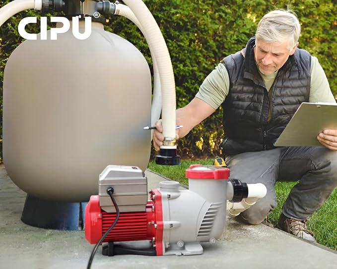 CIPU 3 HP Variable Speed Pool Pump, 230V, Intelligent Control, Red | High-performance 3 HP variable speed pump uses intelligent control for efficient operation in pool water filtration systems.