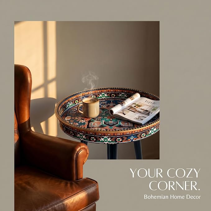 Round Indoor Side Tables with Detachable Wooden 3 Legs, Versatile Tray Table, Perfect for Round Coffee Table Tea, and Relaxation Time 17.7 Inch (Ochre Color)