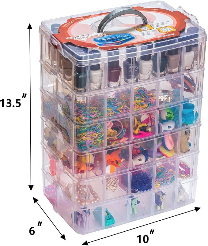 Sooyee 6 Layers Stackable Storage Container Clear 60 Adjustable Compartments, Compatible with Small Toys Arts and Crafts Piping Tips Hardware Storage Organizer