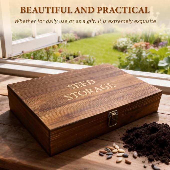 Seed Storage Organizer,60 Slots Pine Wood Seed Storage Box,Portable Seed Saving Box with 230 Labels,Seed Container,Wooden Seed Organizer Kit For Flower Plants Vegetable Seed