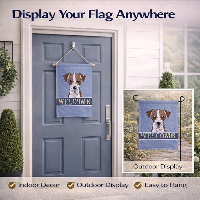 Caroline's Treasures BB1388GF Jack Russell Terrier Welcome Garden Flag, Blue Mailbox Flag Decorative Yard Flag Banner Outside Patio Artwork Yard Flower Beds, Garden Size, Multicolor