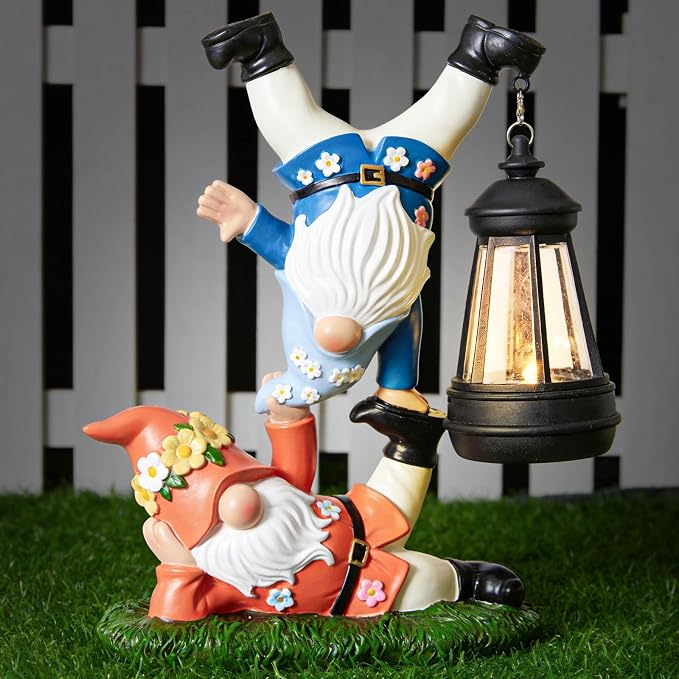 WDS WONDROUS Solar Garden Gnome Statue Decor with LED Lights Gnome Decorations for Outdoor Yard Patio Lawn Balcony Decor Birthday Gift for Woman Grandma Outside Garden Statues & Sulptures