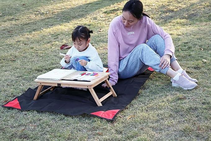 Orga'Neat Pocket Picnic Blanket, Beach Mat Waterproof Sandproof, Compact Lightweight Small Tarp for Camping, Hiking, Backpacking, Festival, Travel, Foldable in Bags (Black/Red, 55"x39")