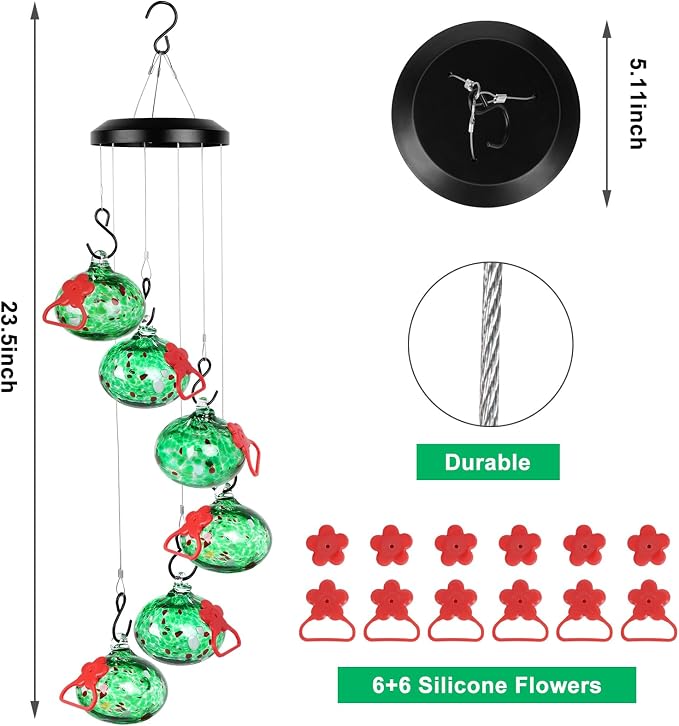Headak Life Charming Wind Chimes Hummingbird feeders for Outdoors Hanging ant and bee Proof,Never Leak,Perfect Garden Decor for Outside(Green)…