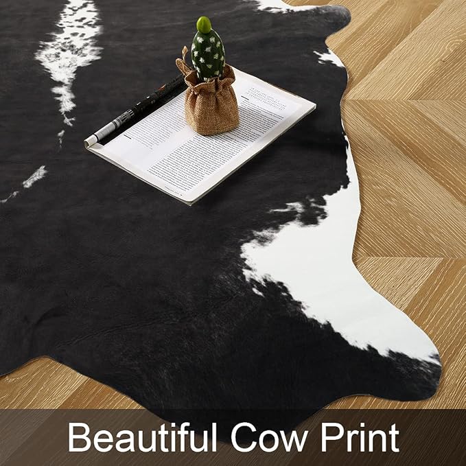 AROGAN 8x10 Faux Cowhide Rug, Cow Print Large Animal Hide Rug Black | Premium Cow Hide Carpet, Western Rug for Bedroom Living Room Decor, Durable Faux Cow Skin Cowhide Area Rug