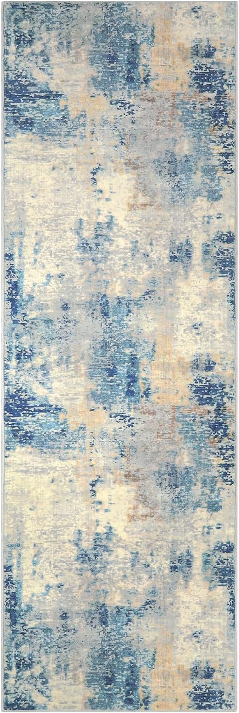 Lahome Modern Abstract Blue Bathroom Rug, 2x6 Washable Long Hallway Rug Soft Non Slip Blue Floor Accent Carpet Runner for Entryway Kitchen Laundry Room Doorway Bedroom