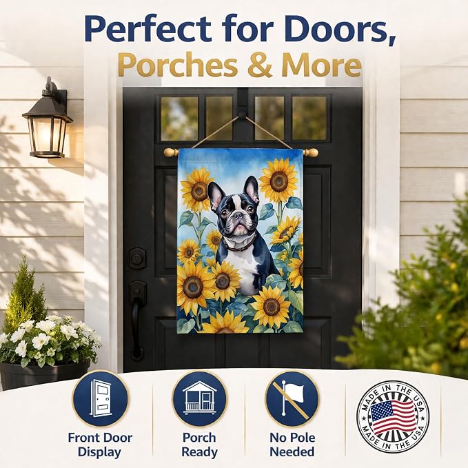 Caroline's Treasures DAC6082CHF French Bulldog in Sunflowers House Flag Large Porch Sleeve Pole Decorative Outside Yard Banner Artwork Wall Hanging, Polyester, House Size, Multicolor