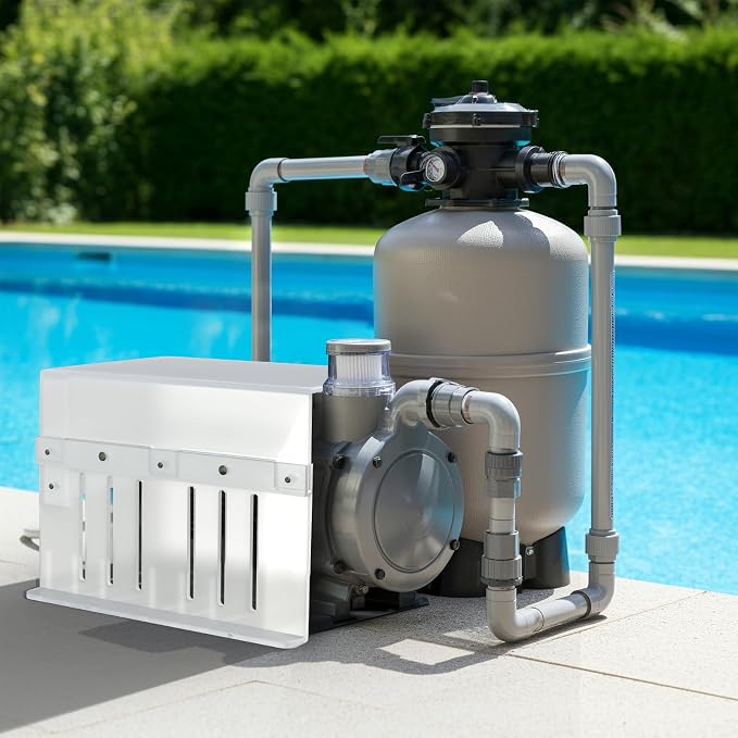 Salcod Pool Pump Cover for Outside Units, UV-Resistant ABS, White | Fits 1/3 to 2 HP Motors, 4.25–5.25 Inch Diameter, UV- and Water-Resistant ABS, Side Vents, Heat-Reflective White