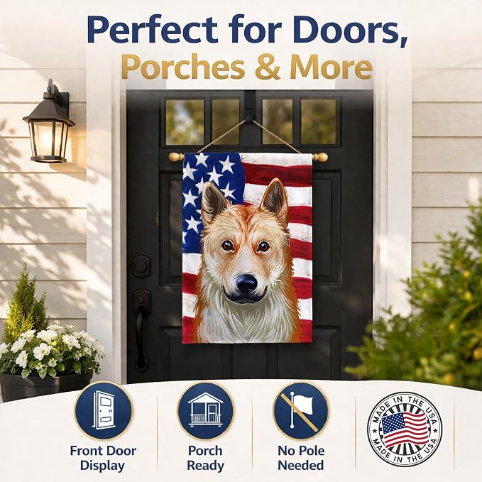 Caroline's Treasures CK6596CHF Korean Jindo American Flag House Flag Large Porch Sleeve Pole Decorative Outside Yard Banner Artwork Wall Hanging, Polyester, House Size, Multicolor