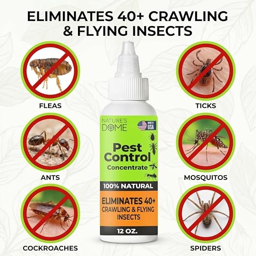 Nature’s Dome Pest Control Concentrate Spray 12 Oz | Natural, Eco-Friendly Bug & Ant Spray that Makes 1 Gallon | Eco-Friendly Bug Spray for Flea, Ticks, Ant & Mosquitos | Safe for Pets & Kids
