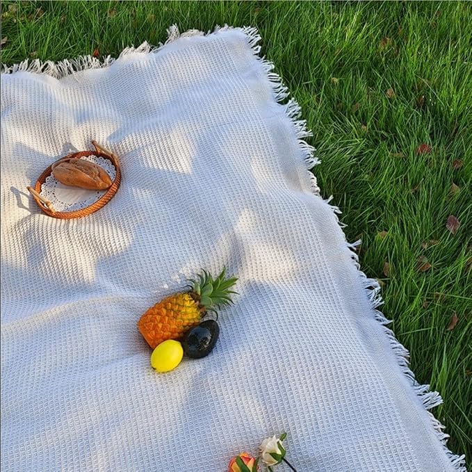 70"x 70" Picnic Blanket Extra Large,Layer Outdoor Blanket for 5 to 7 Adults,Camping Grass Lawn Park Accessories Cute Couple Gifts Ideas Wedding Registry for Park, Beach (Cream)