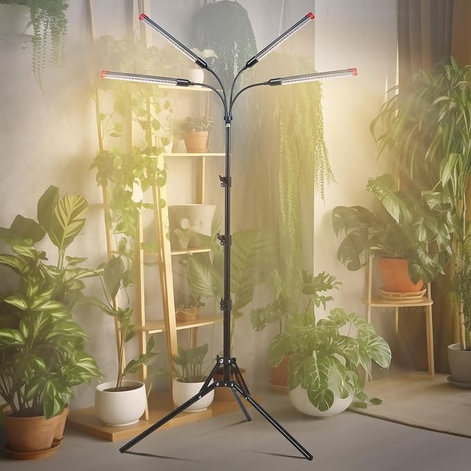4Head Grow Light with Stand, Grow Lights for Indoor Tall Plants, Bonsai Tree, 4/8/12/16/20H Timer, 36 Watt Power Draw, NO Need Adapter, Bright and Big Coverage, Best Gift for Plants Lover