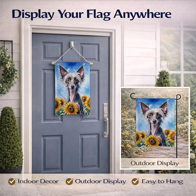 Caroline's Treasures DAC6053GF Chinese Crested in Sunflowers Garden Flag Mailbox Flag Decorative Yard Flag Banner Outside Patio Artwork Yard Flower Beds, Garden Size, Multicolor