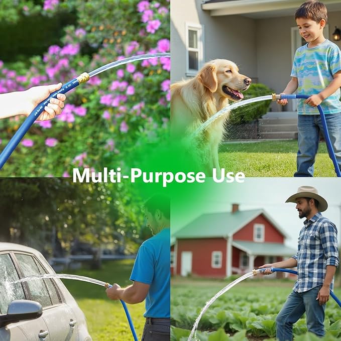 Guitrees 150FT 5/8 Heavy Duty Rubber Garden Hose - 200psi Working, 1000psi Burst - Hot/Cold Water - Five-Layered Braiding for Durability - Versatile for Gardening, Agriculture, Construction(Blue)