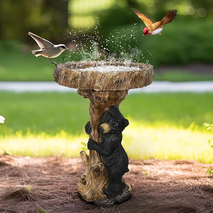 Hamiedun 23.6”Tall Resin fiber Outdoor Bird Baths for Garden - Standing Birdbath, Woodland Tree Trunk Decoration Yard Statue,Pedestal Birdbaths, Garden, Patio, Lawn, Backyard (24inch)