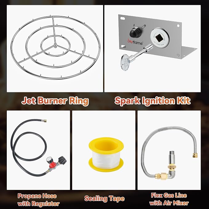 Skyflame 36" Stainless Steel Burner Ring Installation Kit, Round Fire Pit | 36" Round, 443,000 BTU, DIY Installation, Jet Nozzles, No Whistling Noise, Ignition Kit Included, Propane