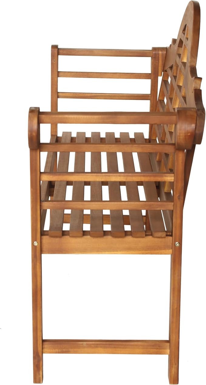 JONATHAN Y Lutyens 51" Acacia Wood Outdoor Bench, 2-Person Garden Bench with Arched Slatted Back and Armrests for Patio, Porch, Backyard, 600 lbs Capacity, Teak Finish BNH103A