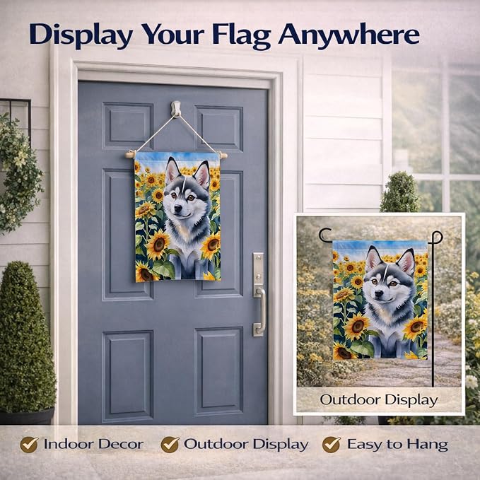 Caroline's Treasures DAC6004GF Alaskan Klee Kai in Sunflowers Garden Flag Mailbox Flag Decorative Yard Flag Banner Outside Patio Artwork Yard Flower Beds, Garden Size, Multicolor