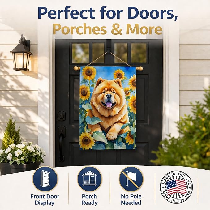 Caroline's Treasures DAC6055CHF Chow Chow in Sunflowers House Flag Large Porch Sleeve Pole Decorative Outside Yard Banner Artwork Wall Hanging, Polyester, House Size, Multicolor