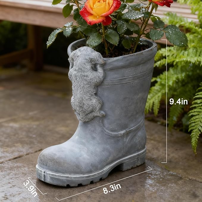 Funny Dog Planter Boot Shaped Resin Pot for Indoor Outdoor Plants Cute Fun Planters for House Patio Porch Decor Succulent Flower Lovers Unique Animal Garden Decorative Pot