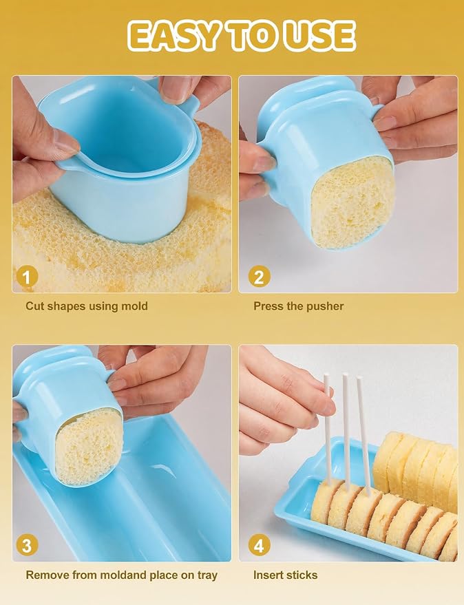 Cake Pop Mold Kit, Including Circle Cake Pop Cutter, 9 Inch DoubleTray, Cake Pop Stand, Lollipop Sticks, Clear Treat Bags and Gold Twist Ties for Home Desserts Baking Accessories, Blue
