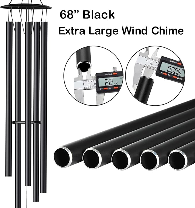 68” Large Wind Chimes for Home Garden Decor, Deep Tone Wind Chimes for Mom Grandma, Memorial Sympathy Gifts for Loss of Loved One, Black