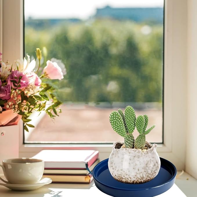 Yukfona Ceramic Plant Saucer Tray 1 Pcs 12 Inch Blue, 12.5" OD x11.9 ID x1.6 Deep| Fits Flower pots Bottom≤ 11.9", Heavy Duty Glazed Round Planter Drip with Catch Basin for Indoor Outdoor Plants