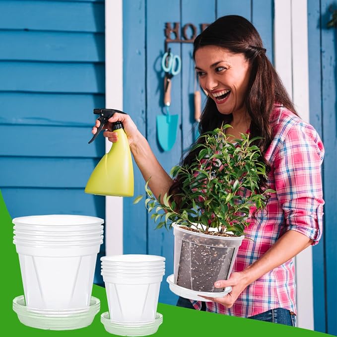 40Pack 4/5/6/7 inch Plastic Clear Nursery Pots with Saucer, 4 Sizes Garden Pots Plant Pots with Drainage Holes for Flower,Herb,Succulent,Plants, 100 pcs Plant Labels,5 Set for Indoor Outdoor