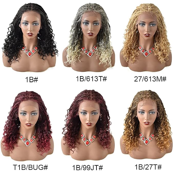 Lace Braids Wig For Black Women Box Braided Wigs Curly Swiss Lace Front Braid Wigs Hand Tied Micro Twist Braiding Wig Knotless Synthetic Braids Wig With Baby Hair(LL602483C, #T1B/BUG)