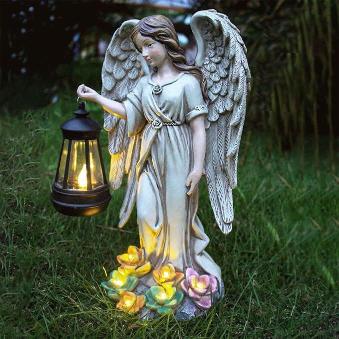 Solar Angel Outdoor Garden Decor Statues – 11.6 inches Outdoor Sculptures with Solar Light,for Outside Yard Art Patio Balcony Front Lawn Ornaments Gifts for Mom Grandma Women