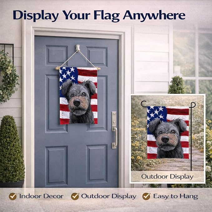 Caroline's Treasures CK6667GF PUMI Dog American Flag Garden Flag Mailbox Flag Decorative Yard Flag Banner Outside Patio Artwork Yard Flower Beds, Garden Size, Multicolor