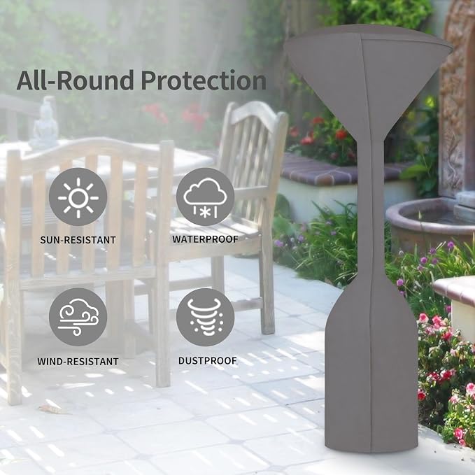 Easy-Going Stand-Up Patio Heater Cover with Zipper and Storage Bag, Waterproof Outdoor Heater Cover Dustproof, UV-Resisant, Wind-Resistant (95"H x 34"D x 19"B, Grey)
