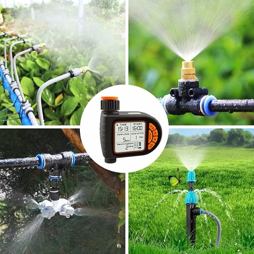 Drip Irrigation Kits,Quick Connector Automatic Irrigation System,with Replaceable Bending Dropper,atomizing Copper Nozzle for Watering System for Garden Plant Lawn Patio. (Timer)