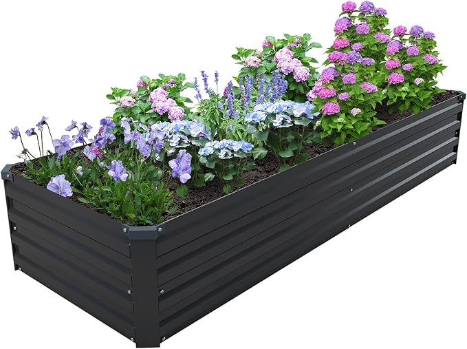 2PCS 8x2x1ft Galvanized Raised Garden Kit,Metal Planter Box,Black | Outdoor Elevated Metal Planter Box For Vegetables, Flowers & Herbs. Rustproof Galvanized Steel, Open Drainage, Easy Assembly