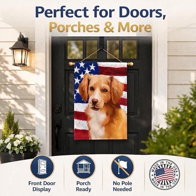Caroline's Treasures CK6391CHF Alopekis Dog American Flag House Flag Large Porch Sleeve Pole Decorative Outside Yard Banner Artwork Wall Hanging, Polyester, House Size, Multicolor